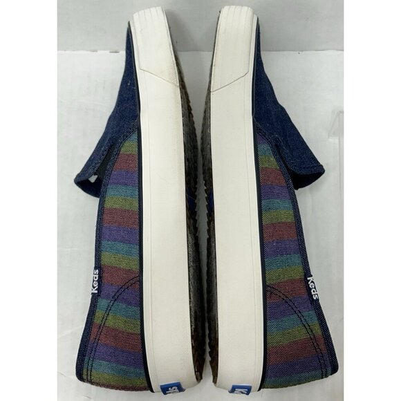 Keds Shoes Womens 8.5 Double Decker Stripe Denim Slip On Sneaker Preppy Nautical - Picture 8 of 10